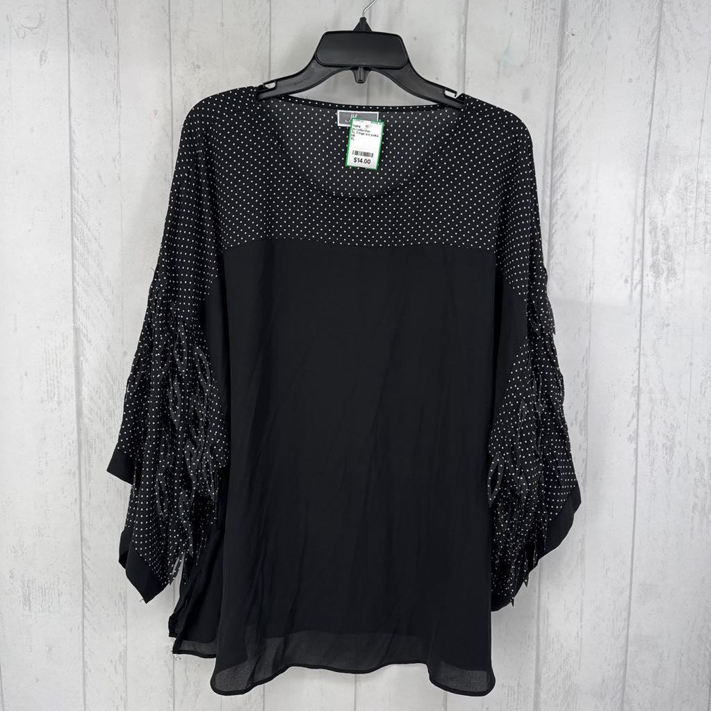 XL fringe s/s polka dot top