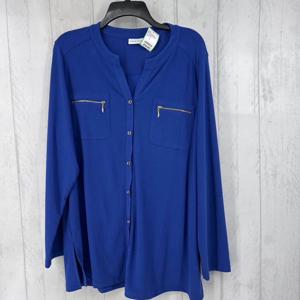 1X v-neck button down l/s top
