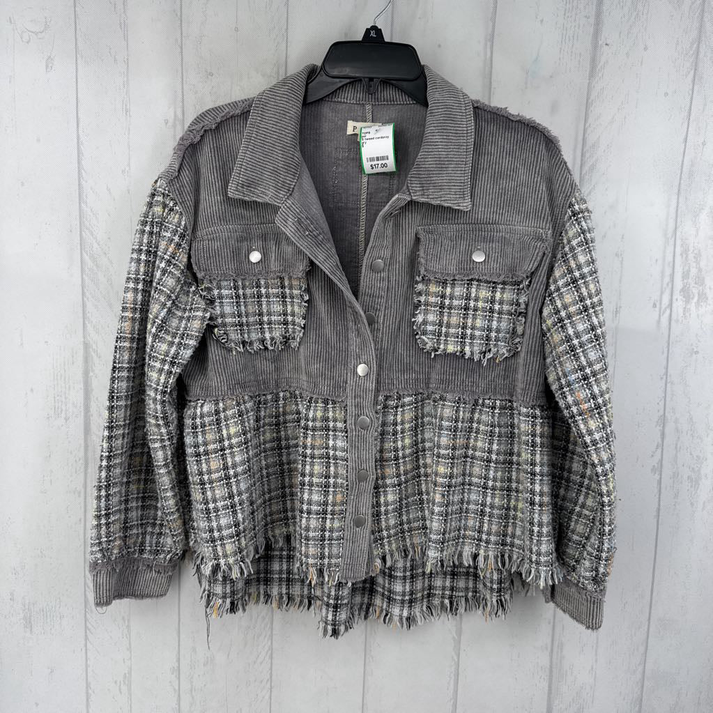 S tweed corduroy button shirt