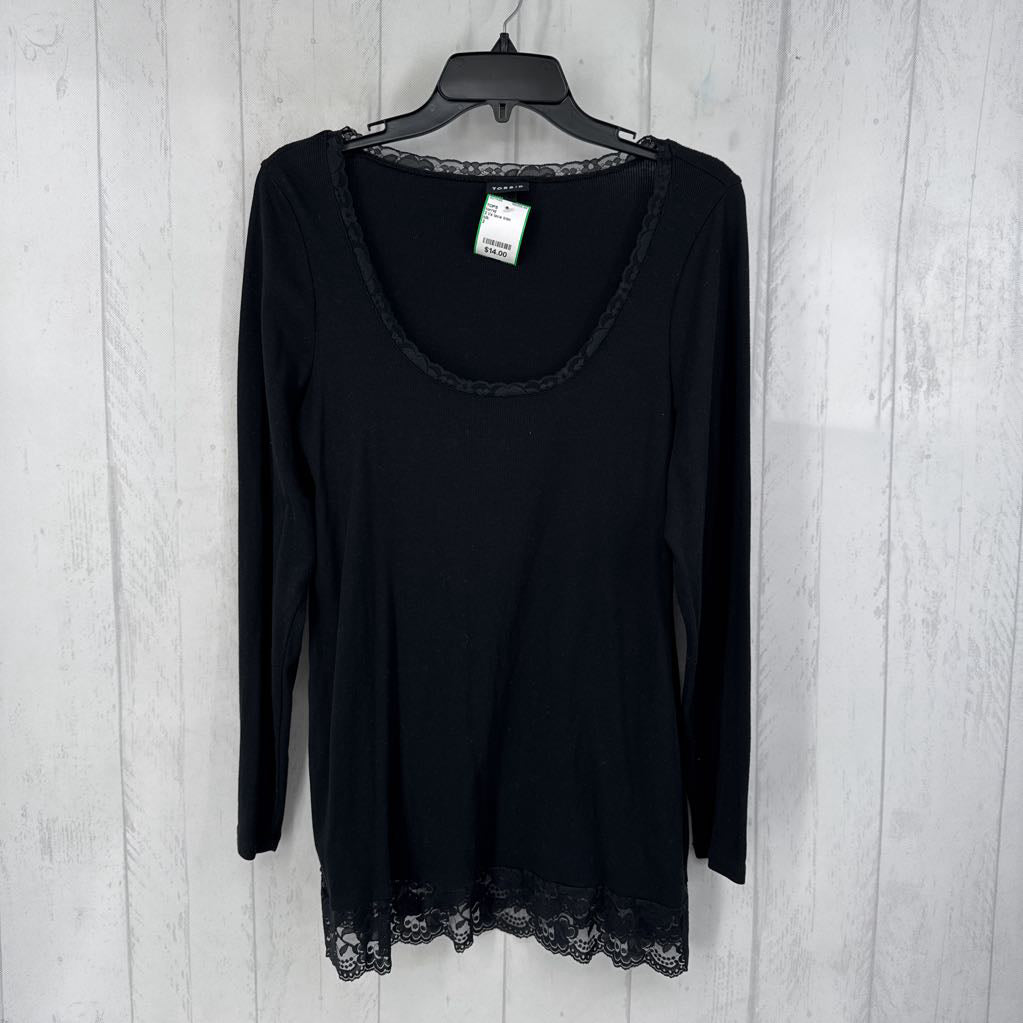 2 l/s lace trim scoop neck top