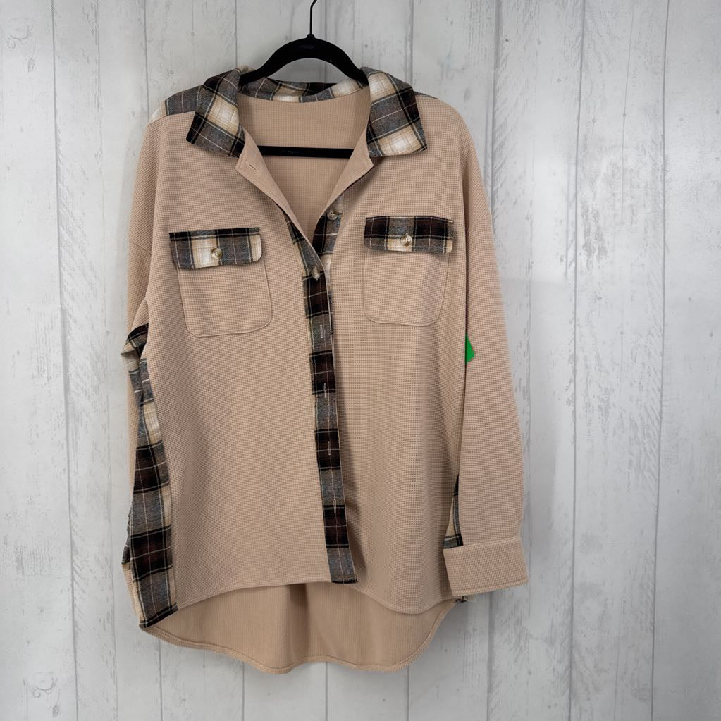 M waffle knit & plaid shacket