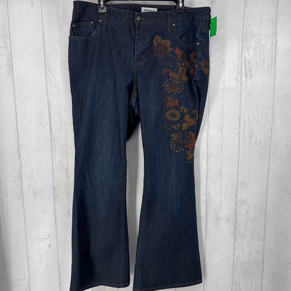 18 floral embroidered flare leg jeans