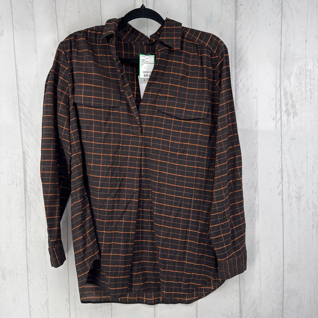 L checkered button down l/s top