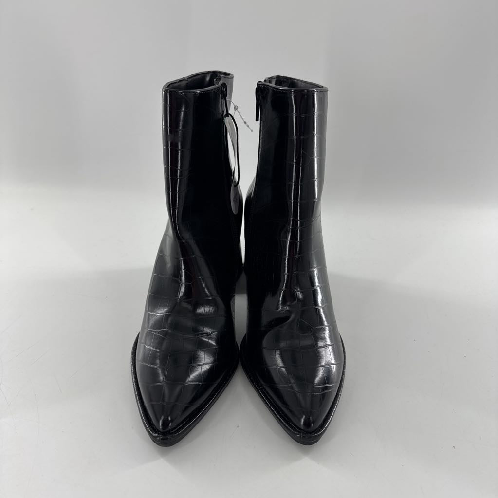 9 embossed pointy toe heel ankle boots