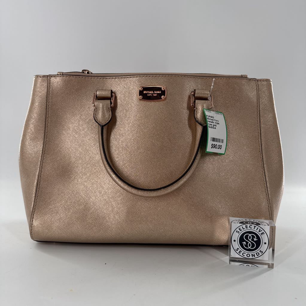 metallic triple compartment satchel