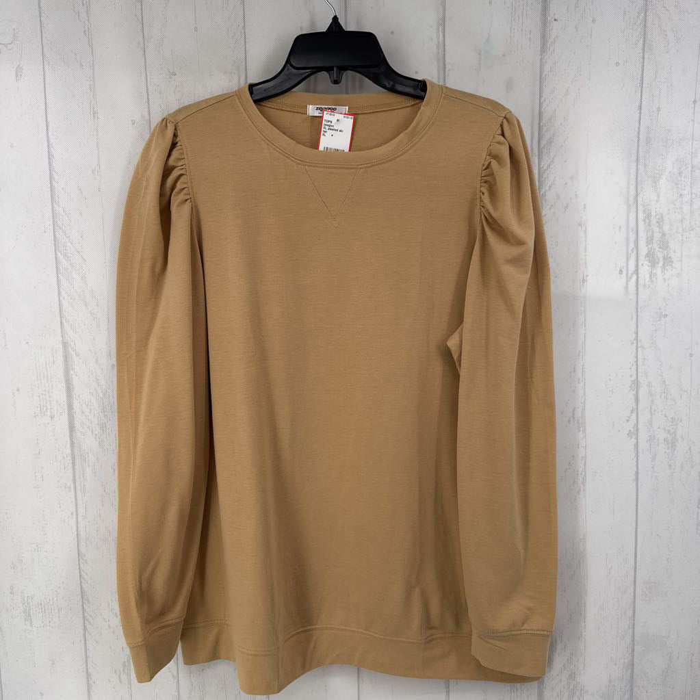 XL pleated slv crewneck l/s top