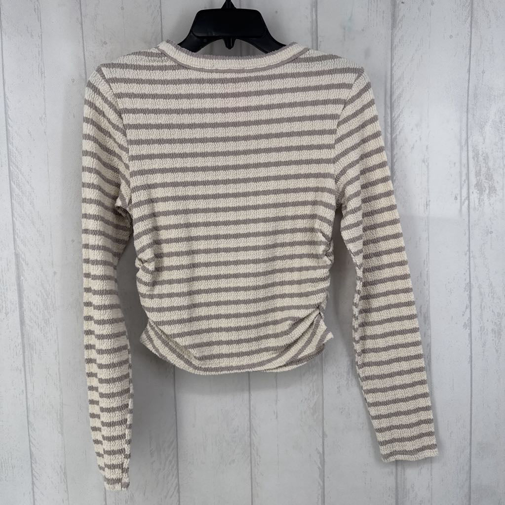 L striped ruched sides l/s top