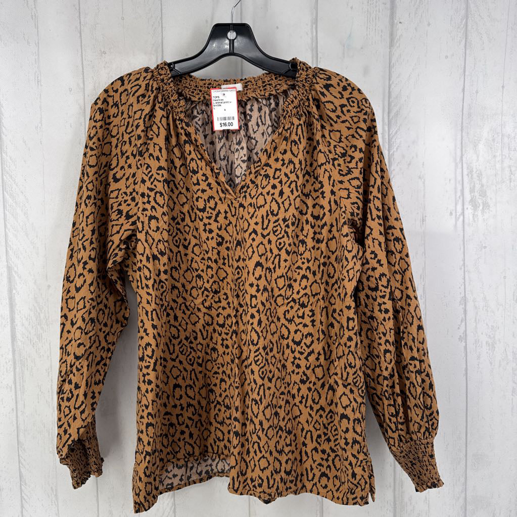 L animal print v-neck l/s top