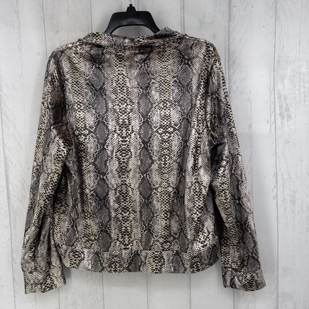 L velour animal print zip-up jacket