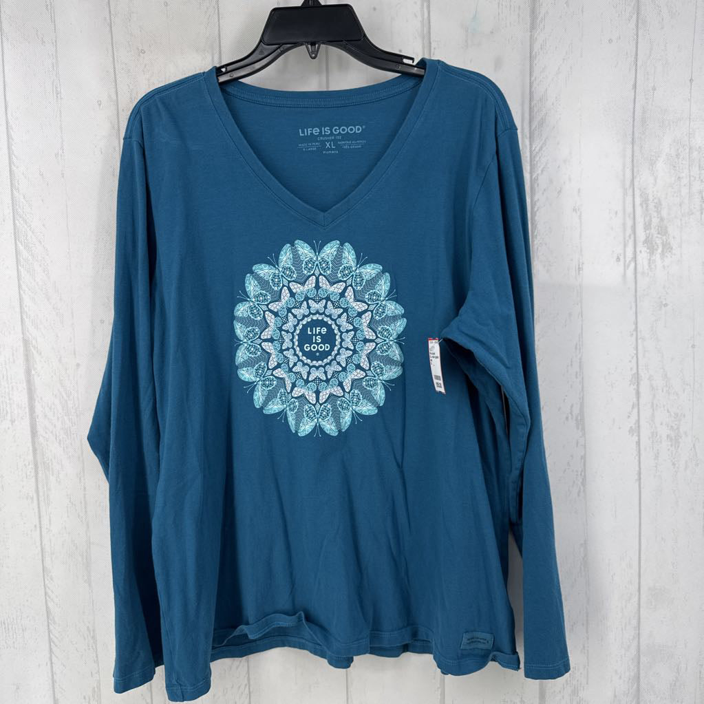 XL v-neck graphic l/s tee-butterfly