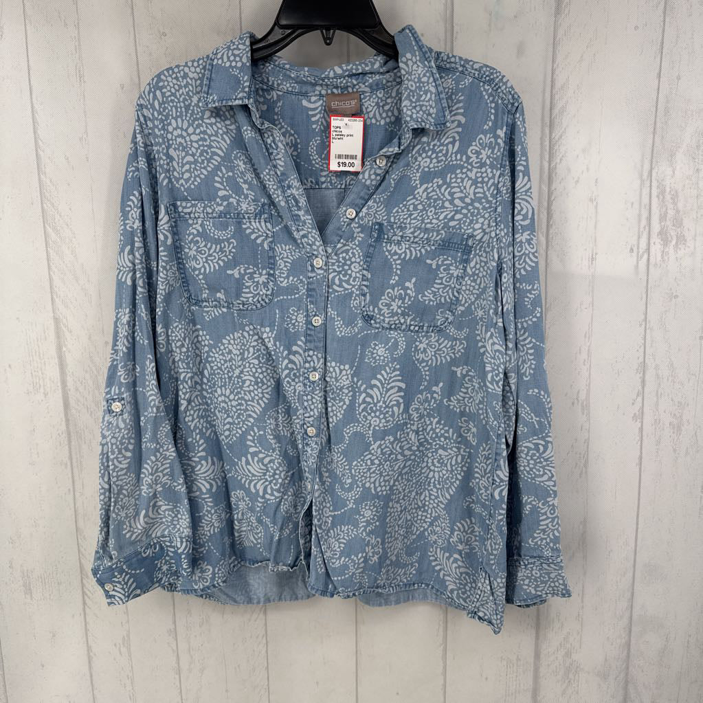 L paisley print denim button down l/s top