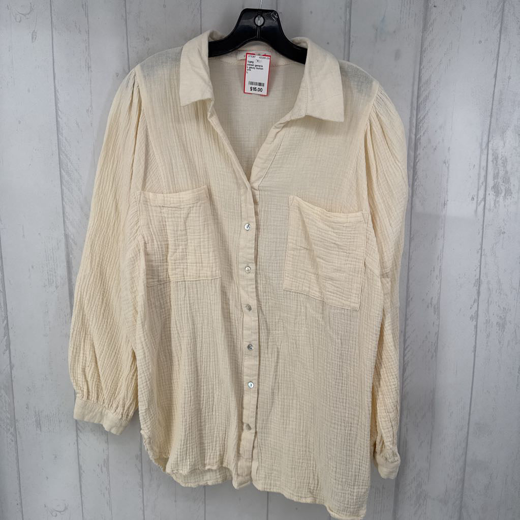 L gauzy button down l/s top
