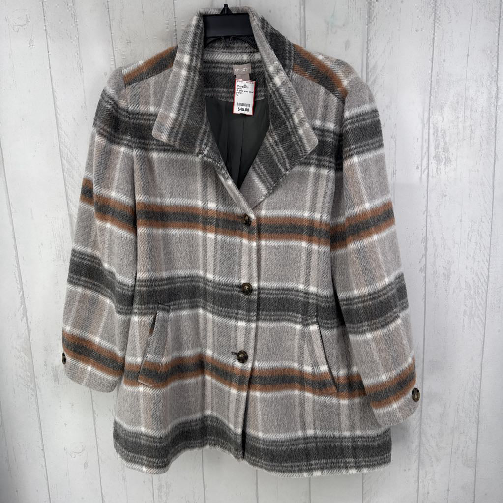 XL plaid wool blend coat