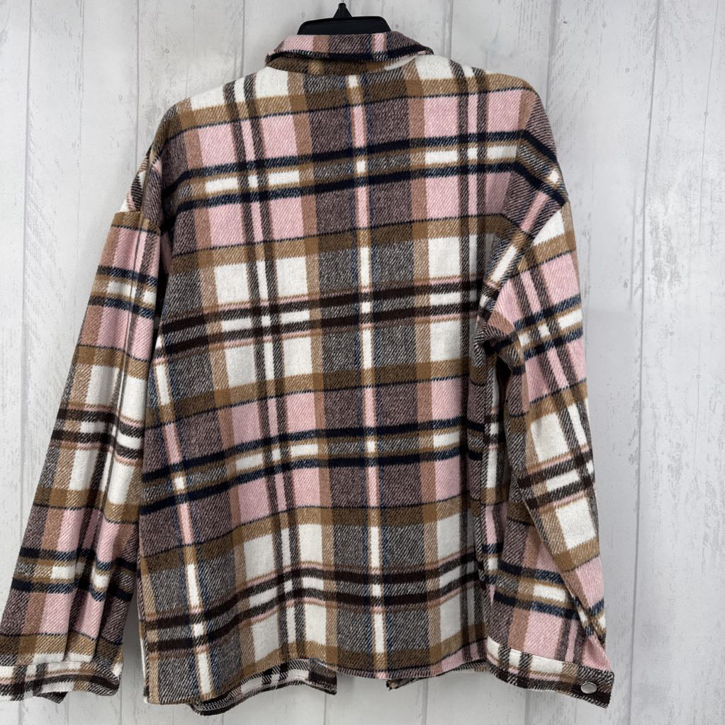 XL plaid fleece shacket