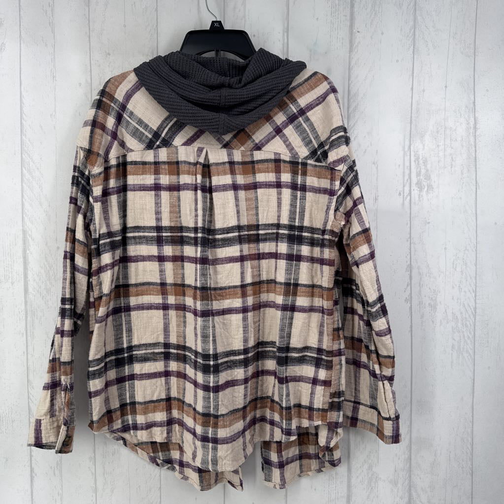XL plaid button down w/hood l/s top
