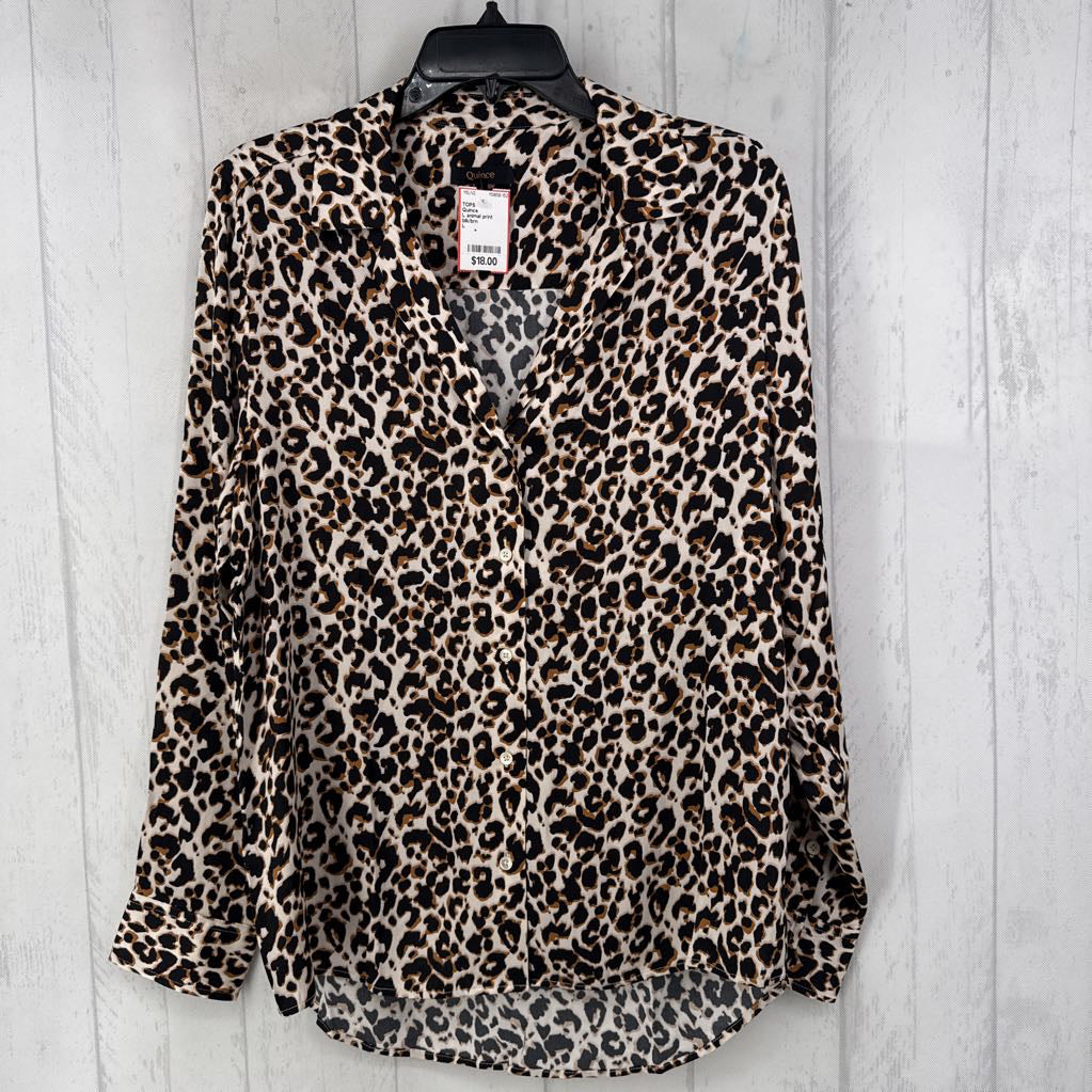 L animal print button down l/s top