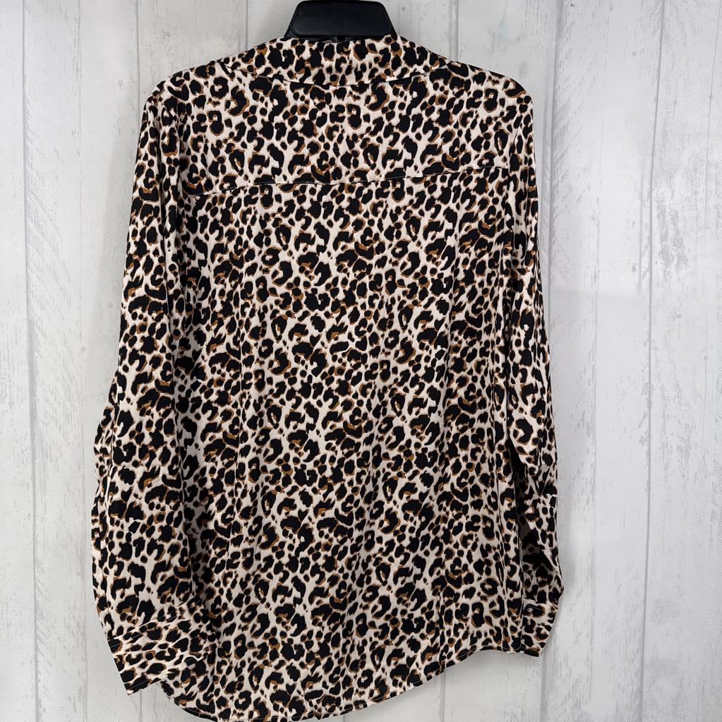 L animal print button down l/s top
