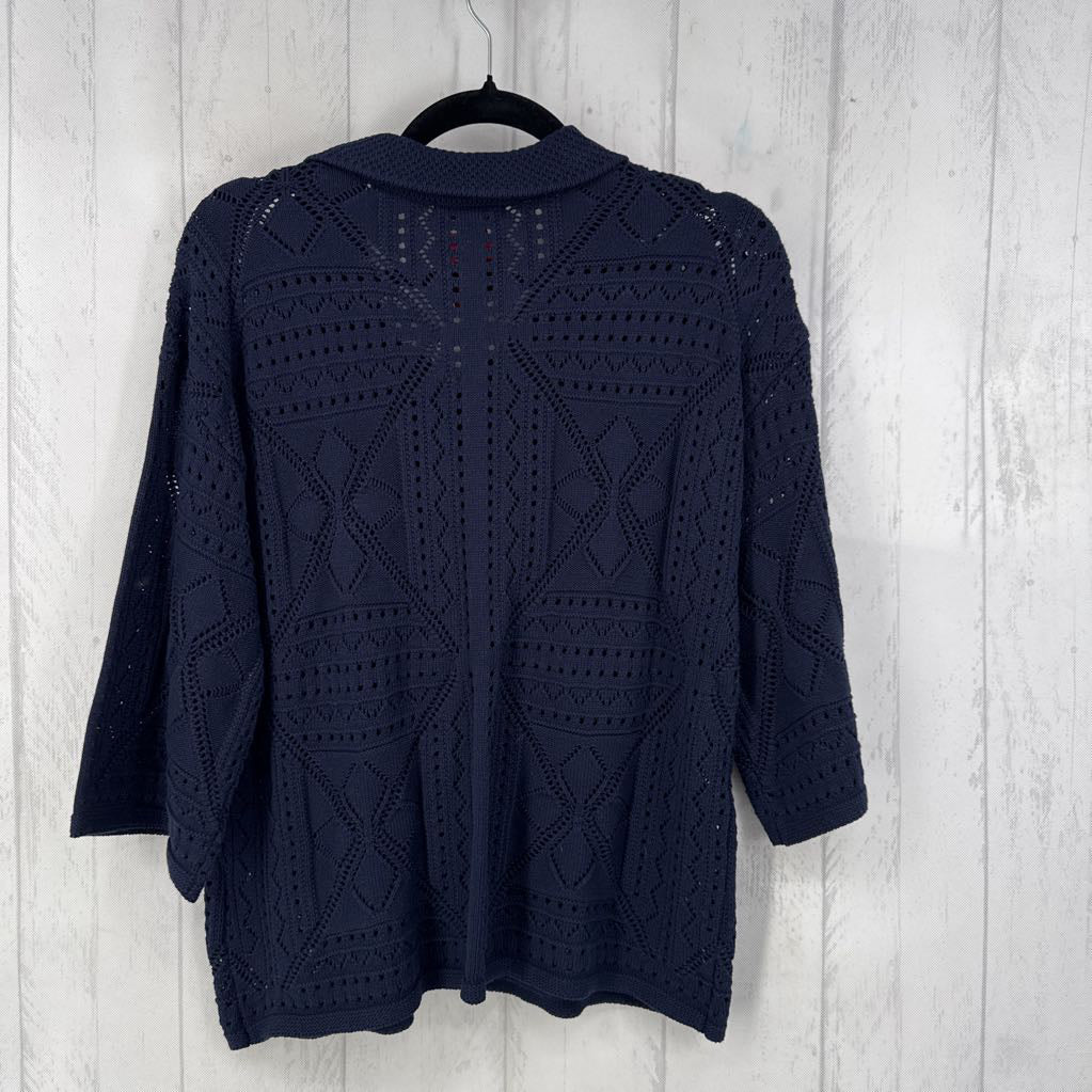 L crochet notch neck 3/4 slv sweater