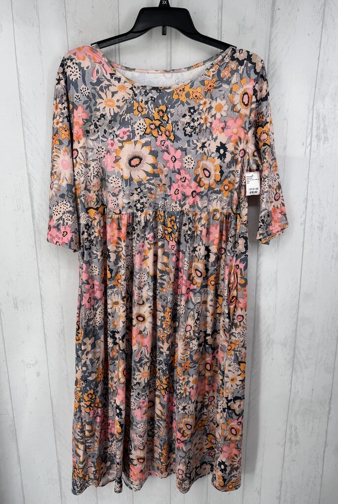 2XL flo print elbow slv dress