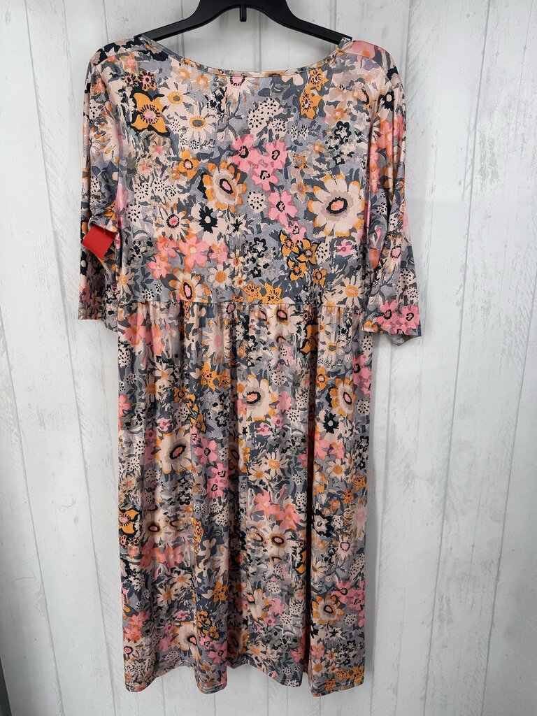 2XL flo print elbow slv dress