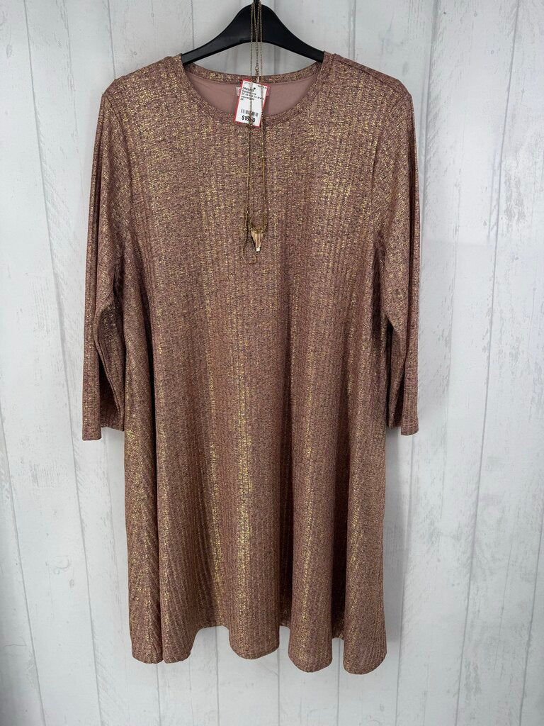 2X rib knit l/s dress w/necklace