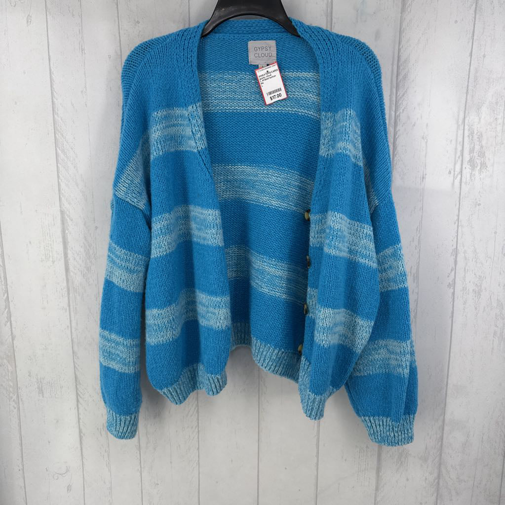 L striped button front cardi