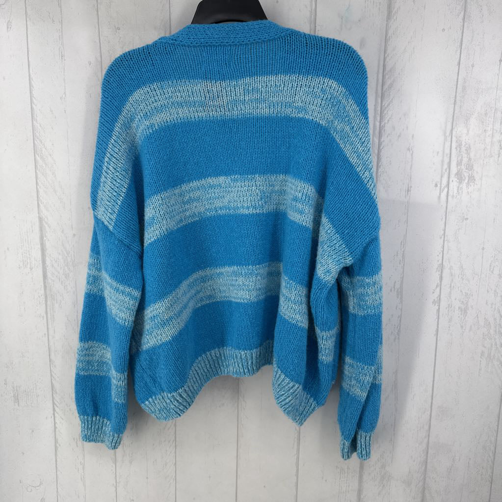 L striped button front cardi