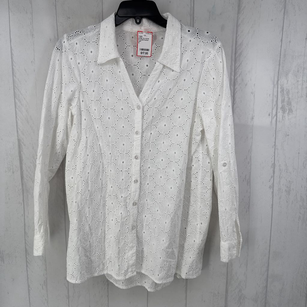 S eyelet button down l/s top
