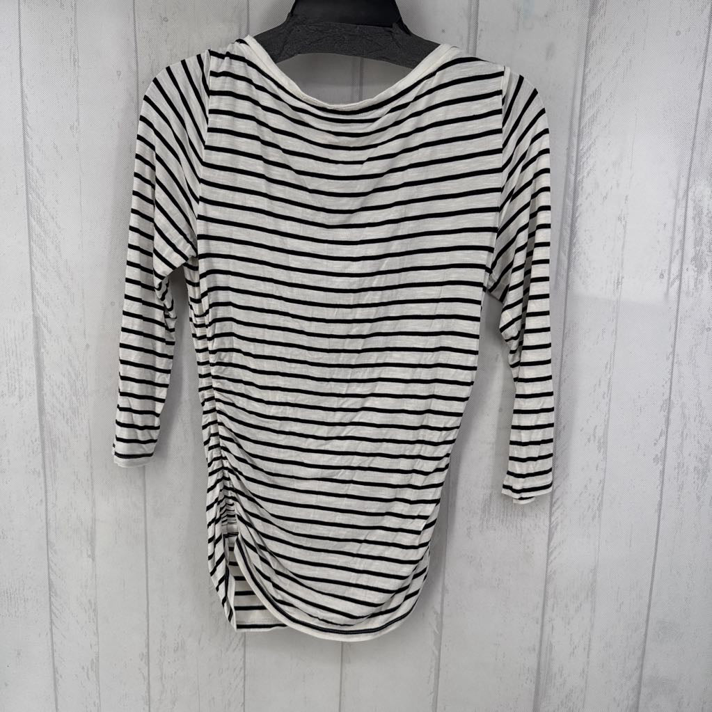 S striped ruched sides 3/4 slv top