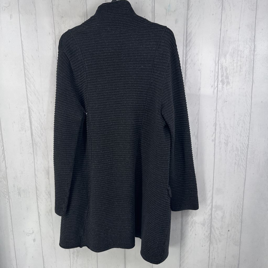 L rib knit open front cardi