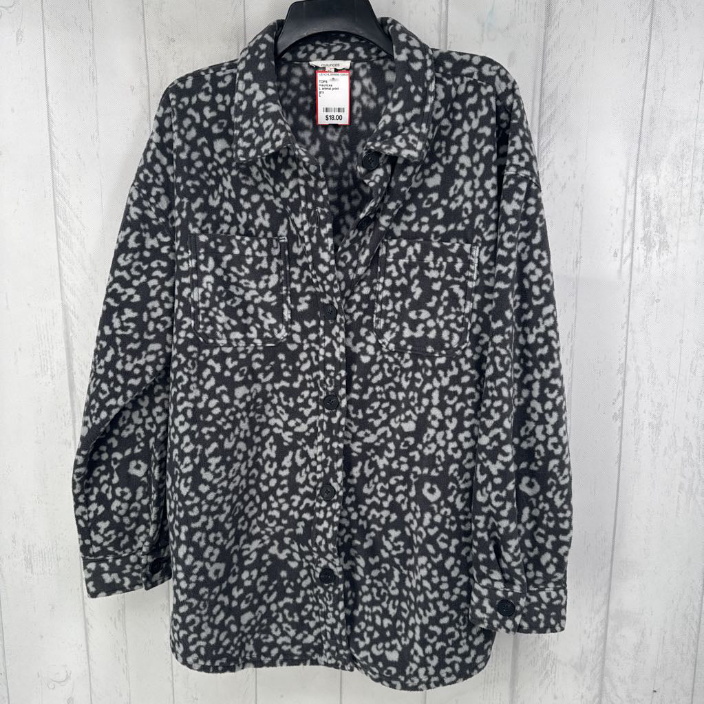L animal print fleece l/s top