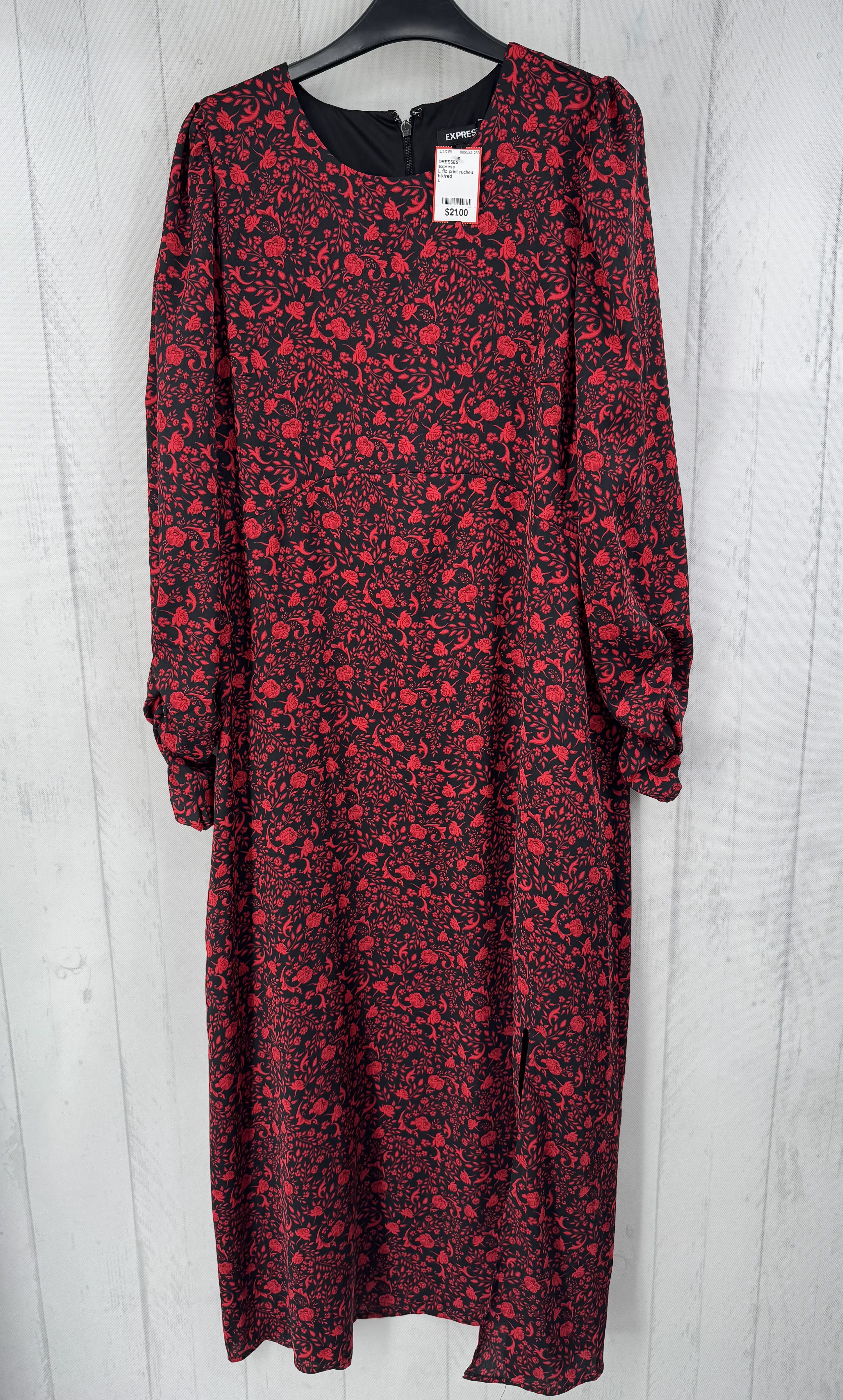 L flo print ruched slv dress