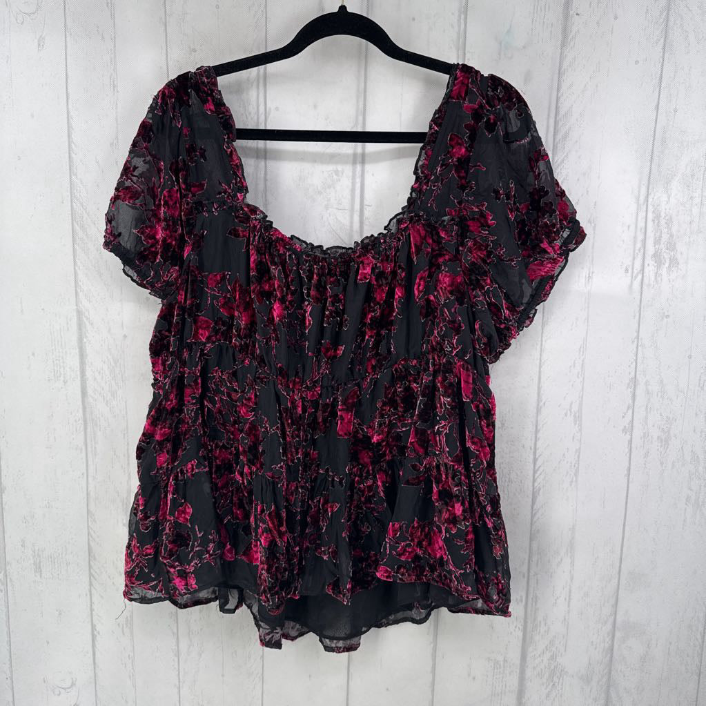 3X velvet floral s/s top
