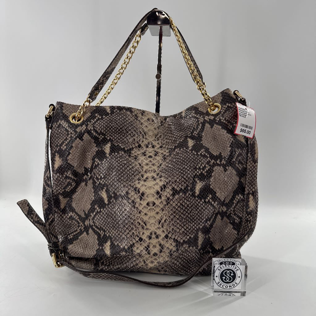 snakeskin print shoulder bag
