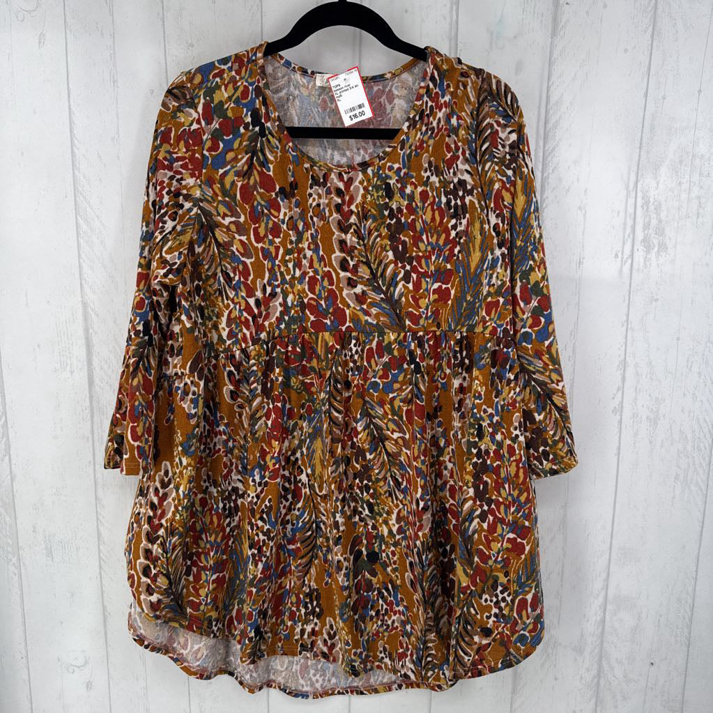 XL printed 3/4 slv babydoll top