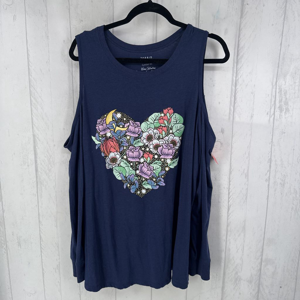 3X floral graphic cold shoulder top