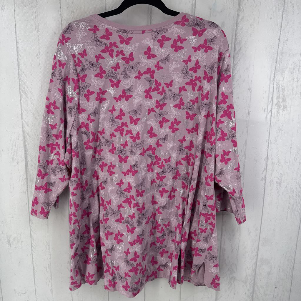 26/28 butterfly print v-neck 3/4 slv tee