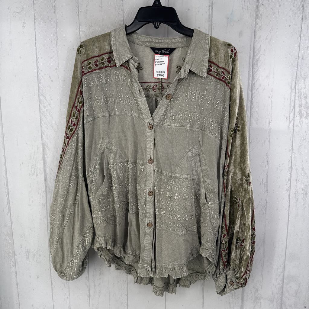 XL embroidered button down l/s top