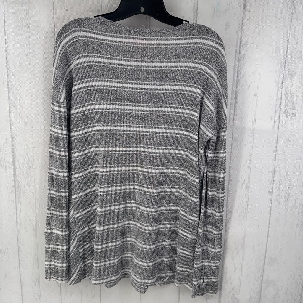 L ribbed striped v-neck l/s top