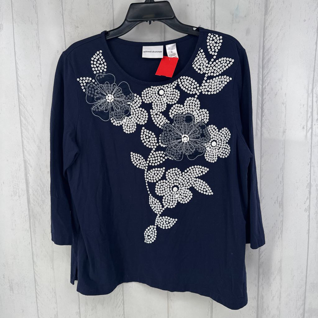 M flo embroidered 3/4 slv top