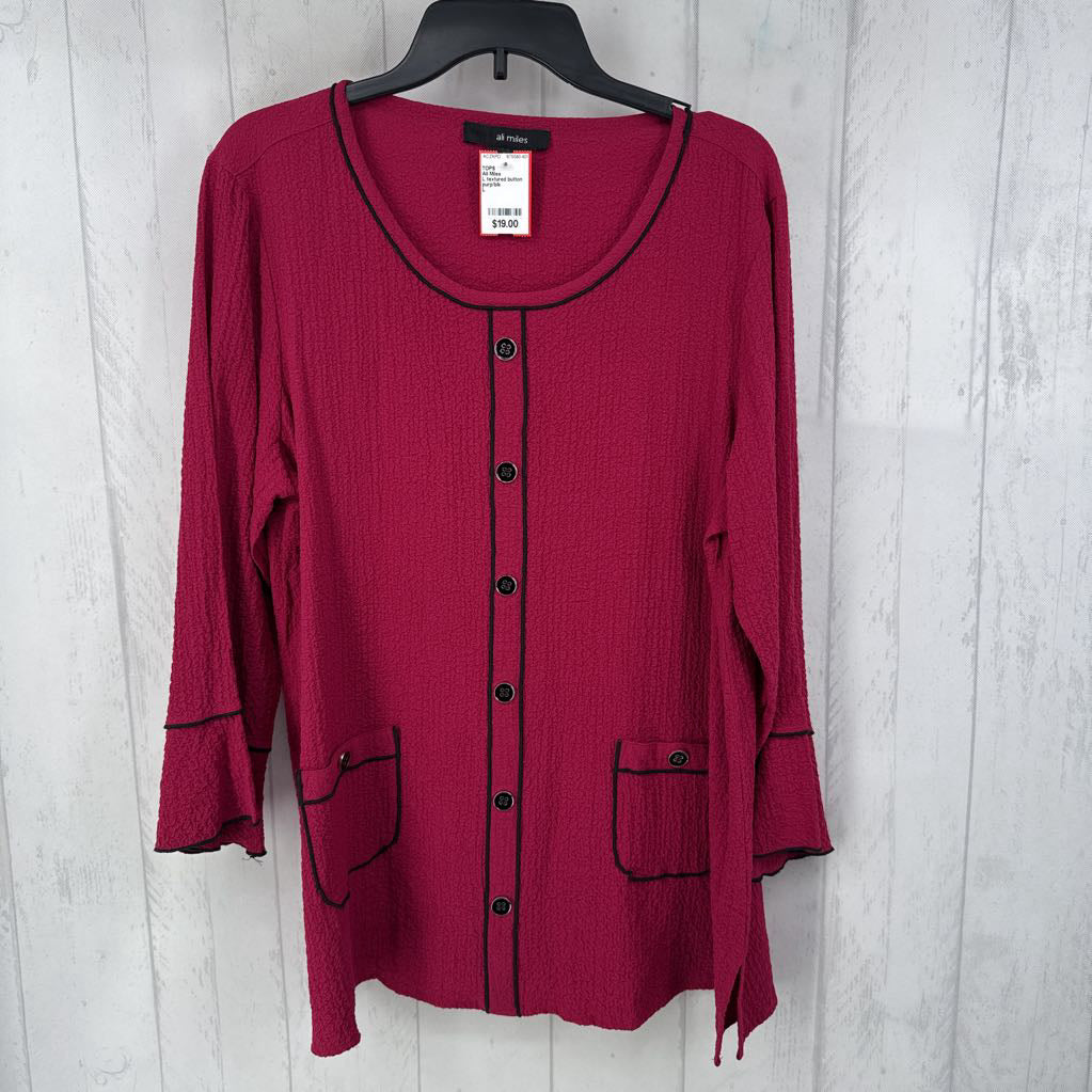 L textured button front l/s tunic