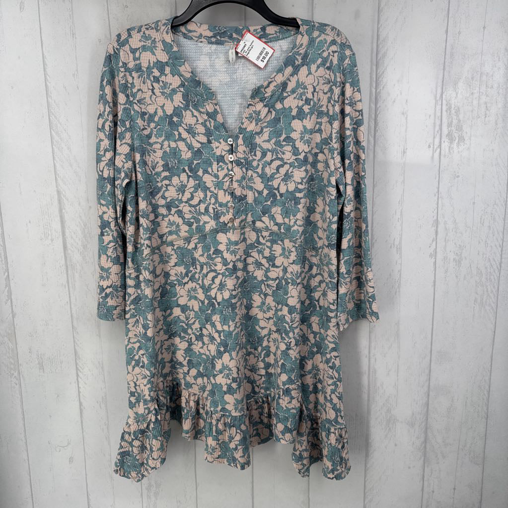 L flo print button front 3/4 slv dress