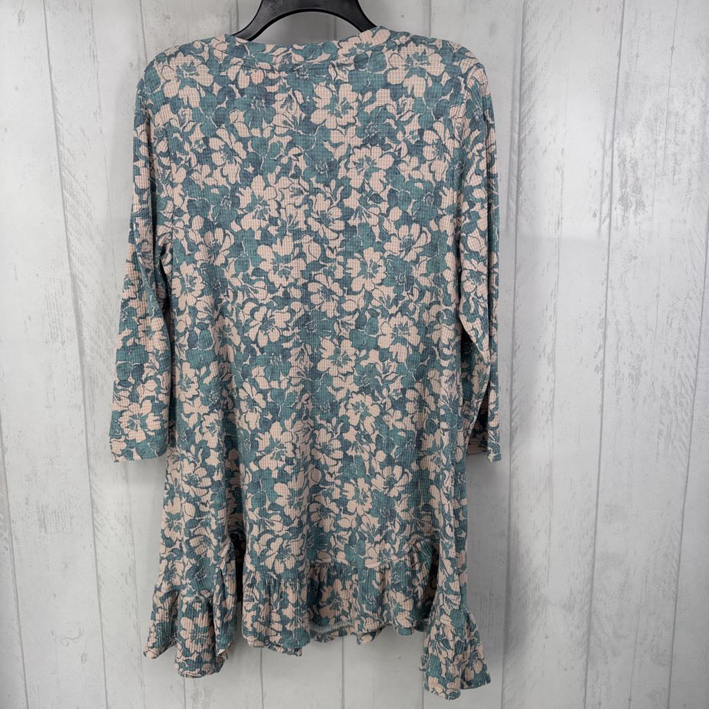 L flo print button front 3/4 slv dress