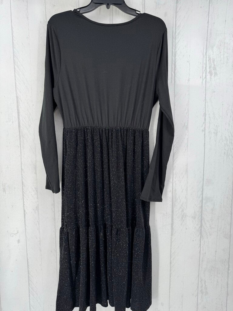 L l/s solid top & tiered glittery skirt dress