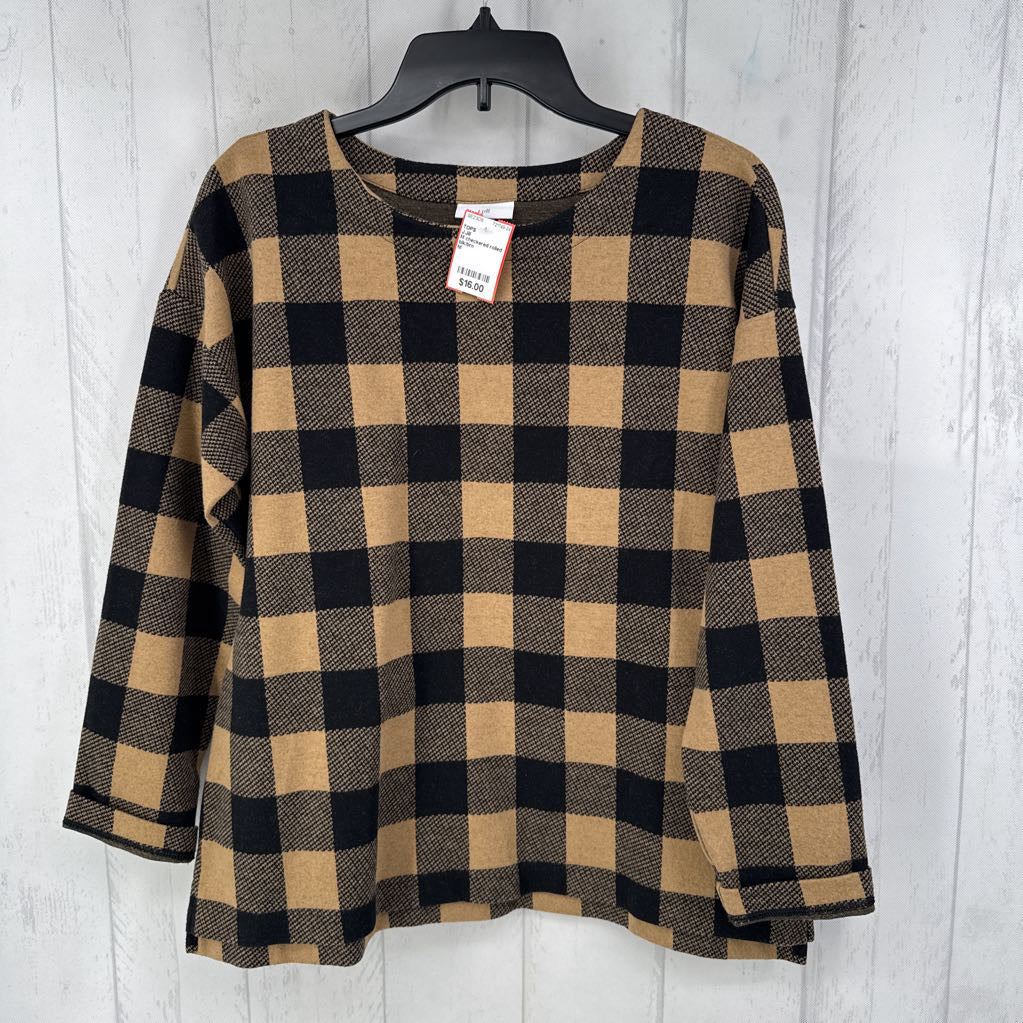 M checkered rolled slv top