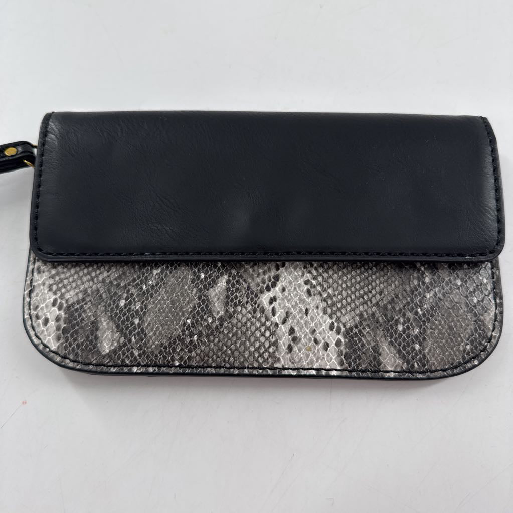 snakeskin print flap wristlet