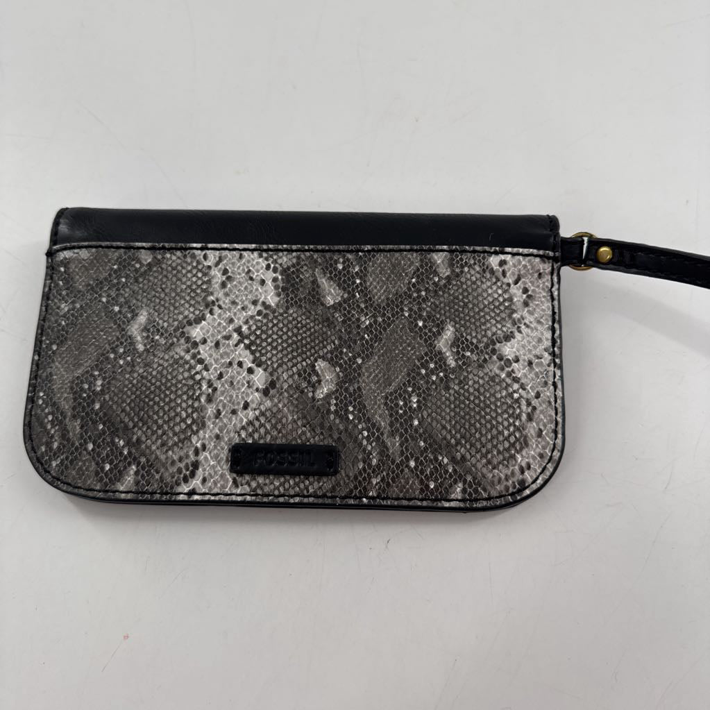 snakeskin print flap wristlet