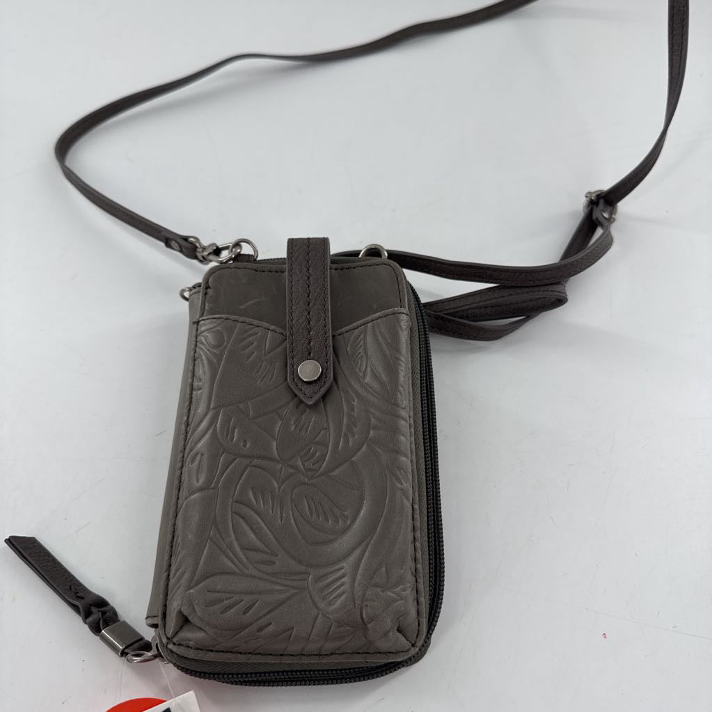 R89 tooled zip around crossbody wallet