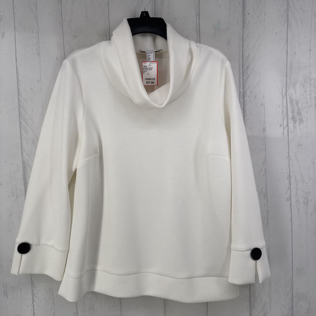 12 cowl neck button back l/s top
