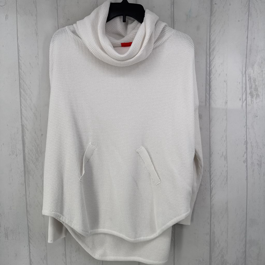 O/S waffle-knit cowl neck l/s top